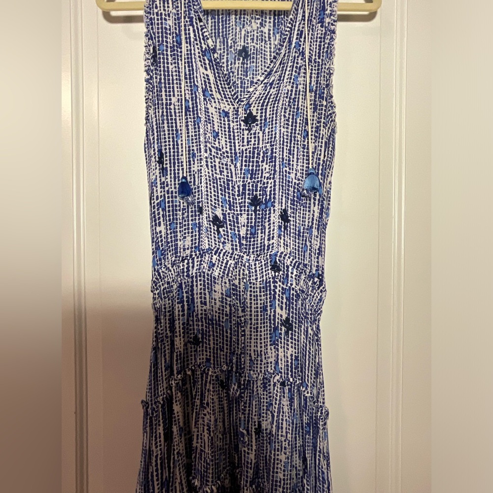 POUPETTE ST BARTH- BLUE & WHITE PATTERN DRESS. SIZE SMALL